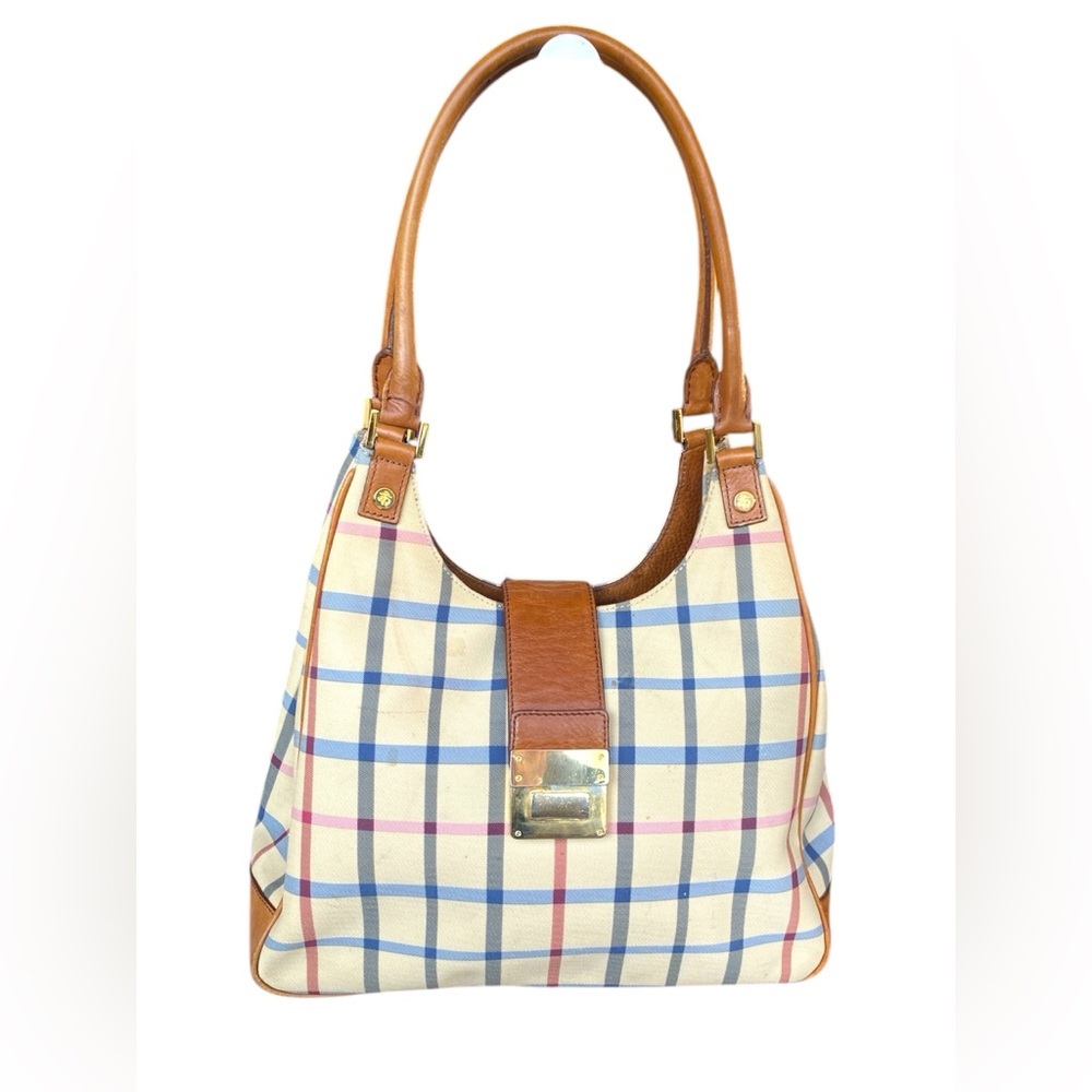 BROOKS BROTHERS Tartan Plaid and Leather Satchel Shoulder Bag Purse